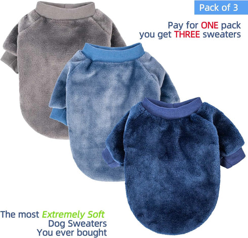 FabriCastle Dog Sweater, Pack of 3, Dog Clothes, Dog Coat, Dog Jacket for Small or Medium Dogs Boy or Girl, Ultra Soft and Warm Cat Pet Sweaters (Grey,Blue,Dark blue, XX-Large)