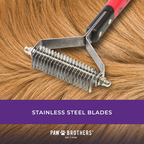 RYAN'S PET SUPPLIES Paw Brothers 20 Blade Medium Double Wide Dematting Rake for Dogs and Cats