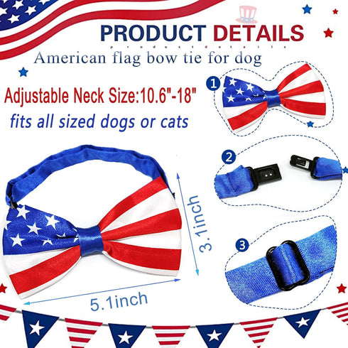 Dog Independence Day Costume, 3PCS 4th July Hat, USA Stars Sunglasses, American Flag Bow Tie Collar for Medium Large