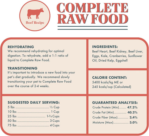14oz King Lou Pets - Human Grade Raw Food for Dogs and Cats - Complete Meal for Pets - Freeze Dried Beef Recipe