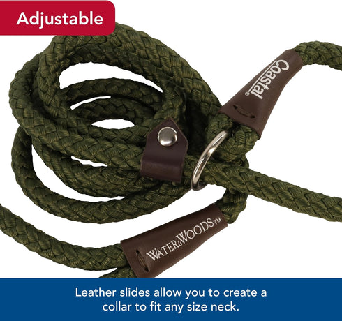 Water & Woods Braided Rope Dog Slip Leash by Coastal Pet, Heavy-Duty Leash, Green, 1/2" x 6'