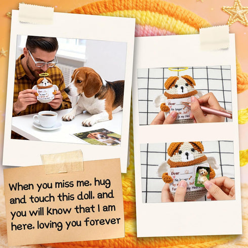 Mini Handmade Inspirational Positive Angel Dog Crochet Gifts Pet Memorial Gifts for Loss of Dog Cat Pet Passing Away
