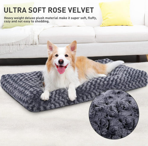 KSIIA Deluxe Washable Dog Bed, Plush Crate Beds, Anti-Slip Sleeping Mat for Large, Jumbo, Medium, Small Dogs, 47" x