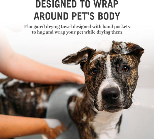 Martha Stewart - Multi-Functional Shammy Drying Towel w/TPR paw | Elegant Dog Grooming Tool for Drying & Massaging| Absorbent Microfiber Dog Grooming Drying Cloth for Pets with Hand Pockets (FF18762)