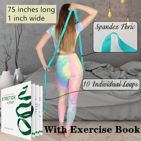 Scotamalone Yoga Strap Stretching Strap for Physical Therapy, 10 Loops Non-Elastic Stretch Bands for Home Workout.