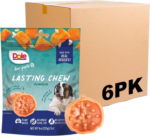 Freshly Fetched Lasting Chew Dog Treats, Pumpkin Flavor, 8 Ounce - 6 Pack | No Wheat, Corn, Soy, or Artificial Additives