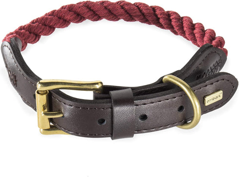 Embark Pets Country Dog Rope Collar - Braided Cotton and Rolled Leather for Small Dogs - Durable for Training and