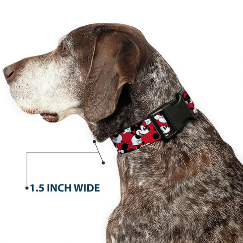 Buckle-Down Plastic Clip Collar - Mickey Mouse Poses Scattered Red/Black/White, 1.5" Wide, Fits 13-18" Neck