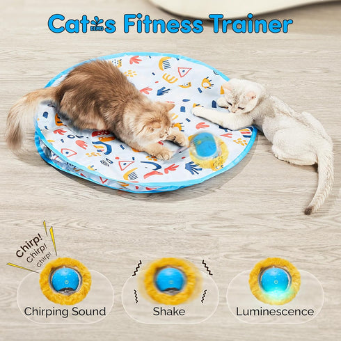 28" Brylex Interactive Cat Toys, Motion-Activated Rolling Ball with Play Mat, Automatic Hide-and-Seek Game, Fast & Slow