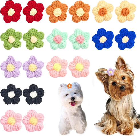 PET SHOW 10Pairs Flower Dog Hair Bows, Grooming Accessories for Small Medium Dogs, Yorkie Boy Girl with Rubber Band