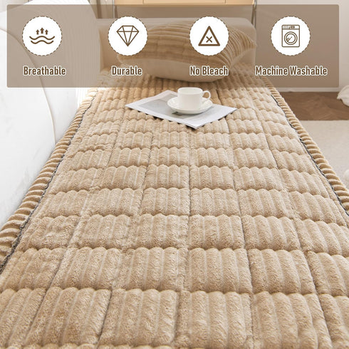 LiveGo Fuzzy Couch Covers for Pets, Garden Chic Cotton Protective Couch Cover, Pet Mat Bed Couch Cover (Milky Coffee)