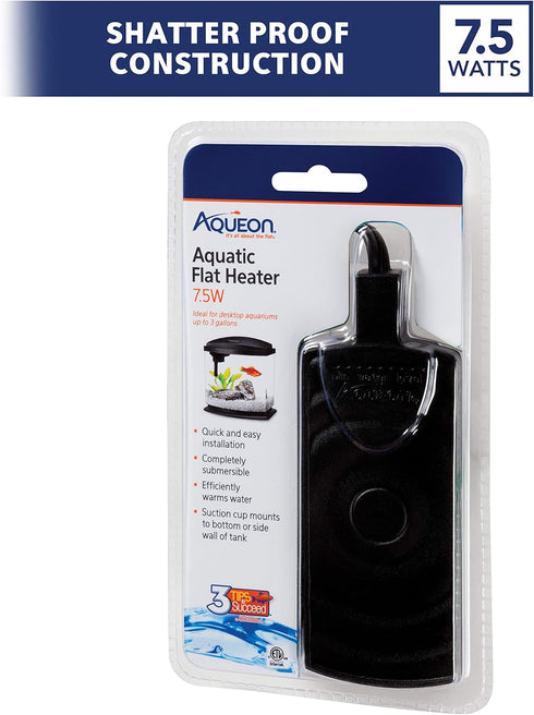 Aqueon Small Aquarium Submersible Mini Flat Heater, 7.5 Watts, for 2.5 to 5 Gallon Aquariums