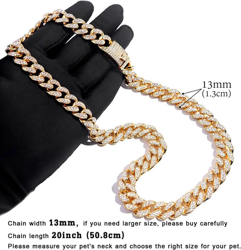 Cuban Link Dog Collar, Gold Silver Metal Chain Collar, 20 Inch, Diamond Pet Collars for Dogs Cats Jewelry
