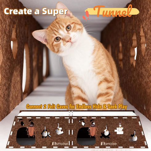 Bumotse 2-Story Large Cat Condo for Indoor Cats with Catnip Toy, Felt Cat Cave House with Scratching Tunnel, No-Tool