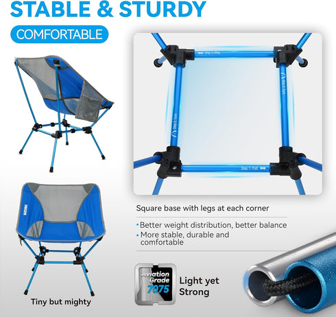 Backpacking MARCHWAY Ultralight Folding Camping Chair, Heavy Duty Portable Compact for Outdoor Camp, Travel, Beach