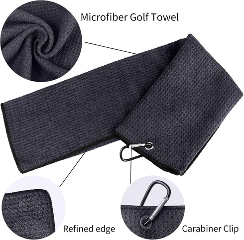 Golf Towel Clean Set - 16" x 24" Microfiber Waffle Pattern Tri-fold Towel with Brush Tool Kit for Men and Women