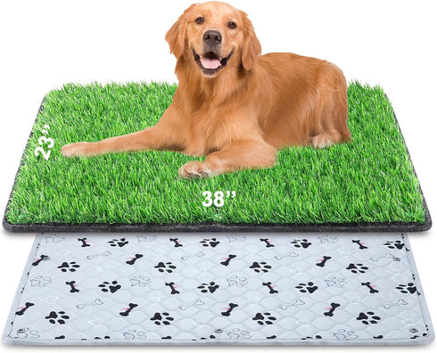 Dog Grass Mat with Pee Pad 38×23", Large Indoor Dog Litter Box, Waterproof Patio Potty Tray for Reusable Washable
