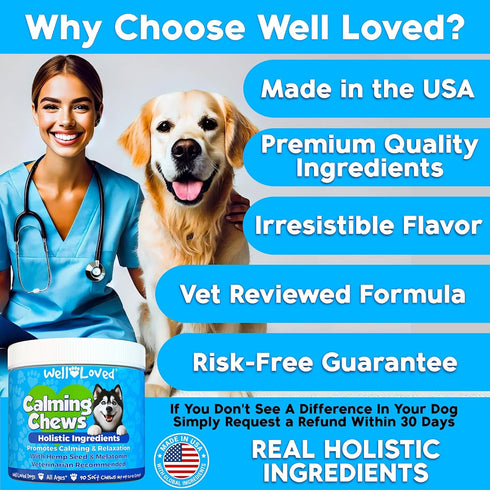 90 Count Well Loved Calming Chews for Dogs - Dog Calm Treats, Made in USA, Vet Developed, Behavior Support, Stress