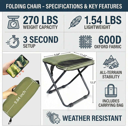 Backpacking 700g 3-Second Setup 5-Second 600D COMELY Folding Stool Chair Portable: Lightweight Pocket Chair for Adults