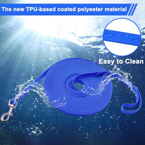 Dog Training Leash - Waterproof Long TPU Leash, Easy to Clean, 10FT/15FT/33FT/50FT for Recall Training and Outdoor