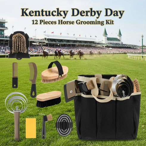 12 Sets Abbylike Pieces Horse Grooming Kit with Organizer Tote Bag Tack Room Supplies Horse Brush Equine Care Cleaning