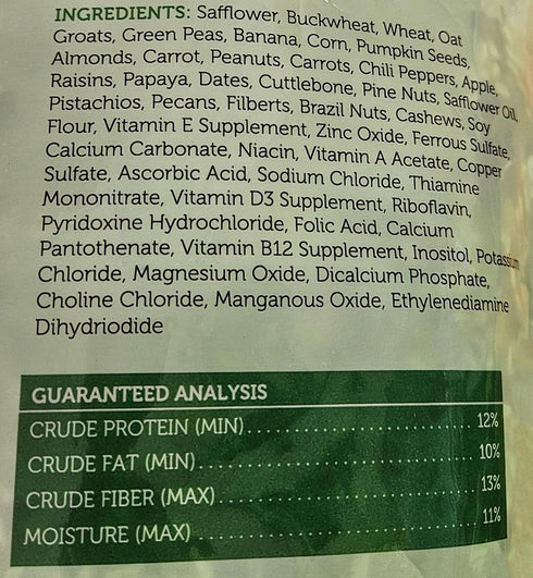 Sweet Harvest 4 lbs Parrot Bird Food (No Sunflower Seeds), Bag - Seed Mix for a Variety of Parrots