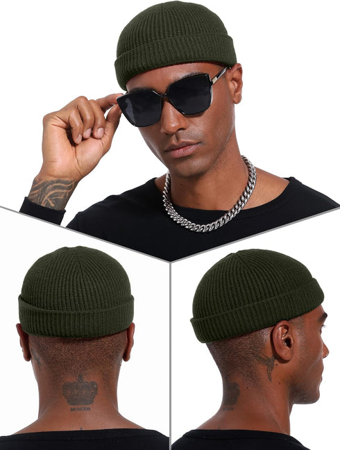 vidsel Thin Wool Fisherman Beanie Hat for Men Women, Fall Winter Short Knit Cuffed Fashion Cap