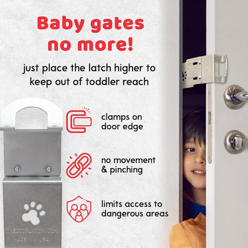 Steel Cat Door Strap and Latch - Sturdy Door Holder for Keeping Dogs and Kids Out, Silver Color