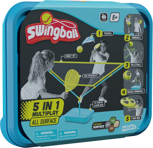 Swingball 5 in 1 Game Set - Includes Soccer, Volleyball, Tailball, and Tennis for Outdoor Fun