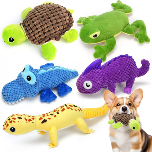 Prime Pets Dog Toys, 5 Pack, Plush Crinkle Squeaky Dog Toys, Assortment