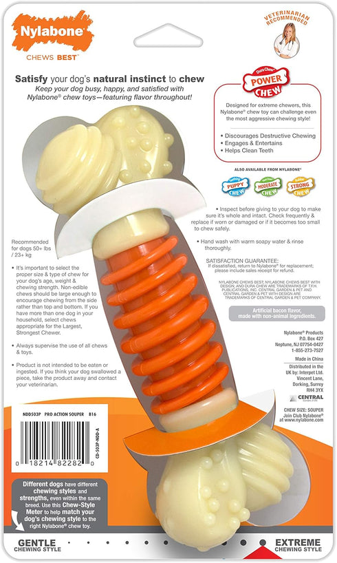 Nylabone PRO Action Power Chew Durable Dental Chew Toy, Bacon Flavor for Large/Giant Dogs (1 Count)