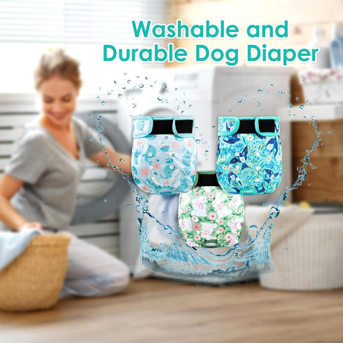 3Pack Dog Diapers Female,Washable Diaper for Doggie,Highly Absorbent Reusable Dog Diaper,Adjustable Leakproof Puppy