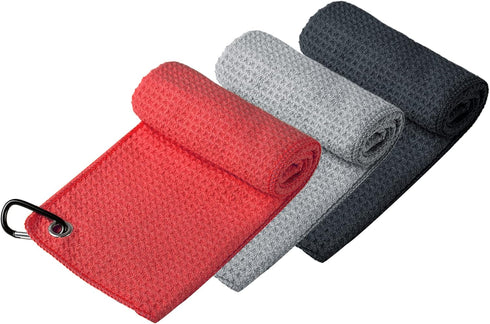 Handy Picks Microfiber Golf Towel (16" X 16") - with Carabiner Clip, Waffle Pattern Hook and Loop Fastener