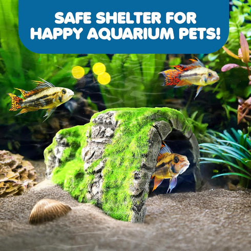 SunGrow Aquarium Decoration Rocks Hideout Cave, 5.7" x 4.3", Resin Tank Decor for Betta, Cichlid, Axolotl, Frog, Crab,