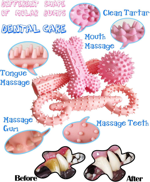 4 Pack Puppy Toys for 2-8 Months, Teething Chew Toys, Soft Rubber Bone, Funny Ball, Interactive Donut for Small Medium
