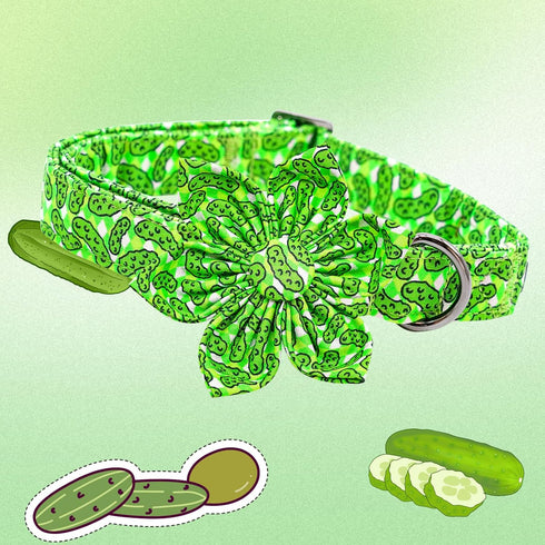 Lionheart Glory Green Dog Collar - Flower Print for Large Dogs, Cucumbers Spring Collar with Bows