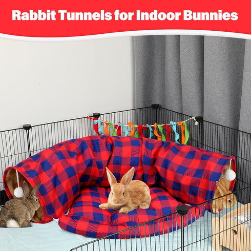 2-in-1 BWOGUE Bunny Tunnel Bed, Collapsible Tunnel Tubes Toys with Removable Mat Hideout for Cats Kittens Rabbits