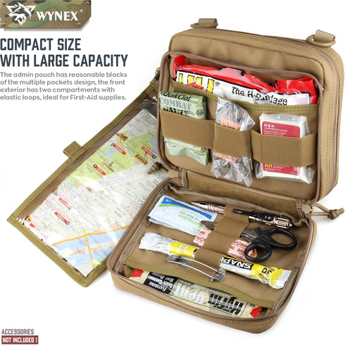 WYNEX Tactical Large Admin Pouch, Double Layer Design, Molle EDC Utility Pouch with Map Sleeve, Flag Patch Included
