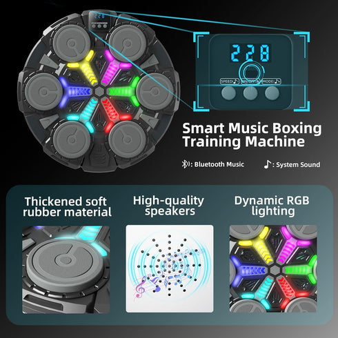 YOULEBITOYS 3 Music Boxing Machine for Kids, Wall Punching Pad with Gloves, Speed Modes, Bluetooth, Smart, Beat Lights