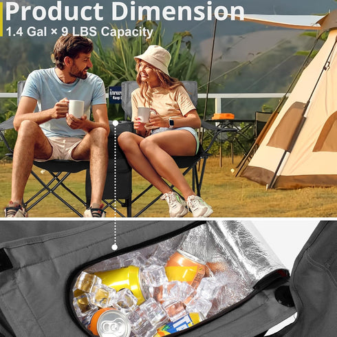 Volowoo Double Camping Chair,Double Folding Beach Chairs, Camping Chair W/Umbrella Mini Table Beverage Holder Carrying