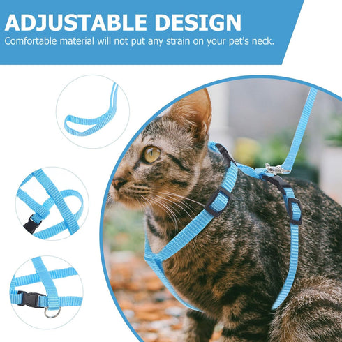 Adjustable Pet Rabbit Harness - Nylon Bunny Harness and Leash for Walking, Running, Outdoor (Blue) Medium