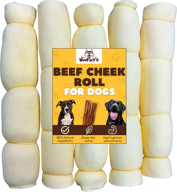Woofley's 9-10" Buffalo Beef Cheek Roll - (5 Count)- Beef Cheek Rolls for