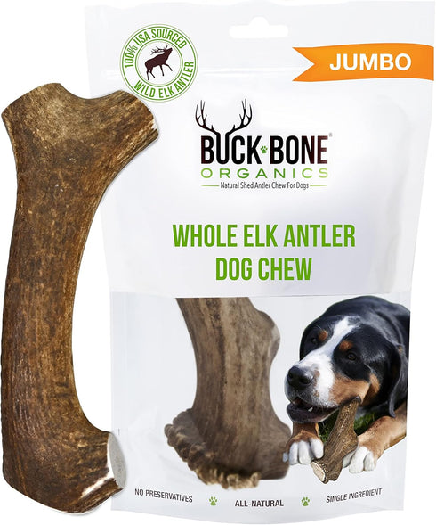 Buck Bone Organics Dog Chews, Elk Antlers for Dogs, Long Lasting, All Natural, No Preservatives, Jumbo, USA