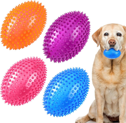 4 Pcs 4.5'' Spiky Squeaker Football Dog Toy for Medium Large Dogs, Spiky Balls for Aggressive Chewers, Fetch Training