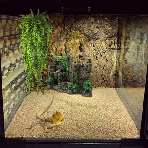 PINVNBY Resin Castle Reptile Habitat Decorations, Realistic Lizard Hideouts Cave Ornament for Chameleon, Snake, Gecko,