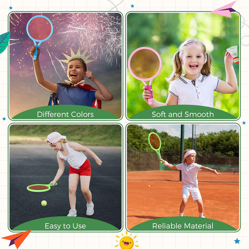 Wettarn 8 Pcs Plastic Kids Tennis Racket Set with 4 Tennis Balls and 4 Shuttlecocks for Outdoor Sports Gifts