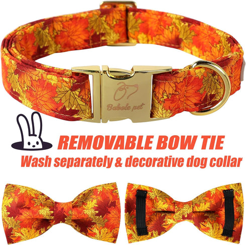 Fall Dog Bow Tie Collar - Adjustable Thanksgiving Cotton Collars with Gold Metal Buckle for X-Large Dogs