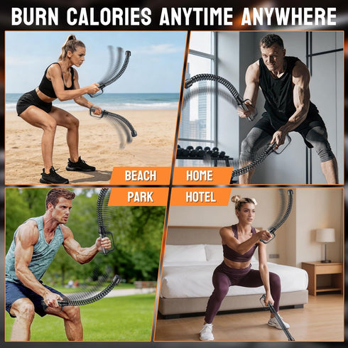 2PCS Ropeless Battle Ropes for Home Gym, Portable Cordless Workout Ropes with Gloves, Bag & Tutorial, Low-Impact HIIT