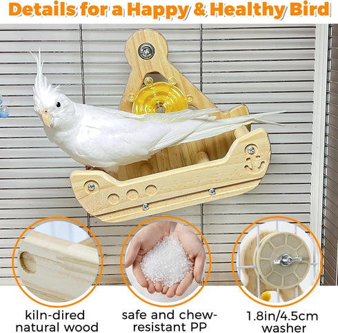 2 in1 Bird Perch Toy with Spinner Rattle Toys, Safe Cockatiel Toys Enrichment, Indoor Bird Cage Accessories Conure