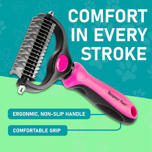 Maxpower Planet Hair Brush - Double Sided Shedding, Dematting Undercoat Rake for Dogs, Cats, Extra Wide Brush